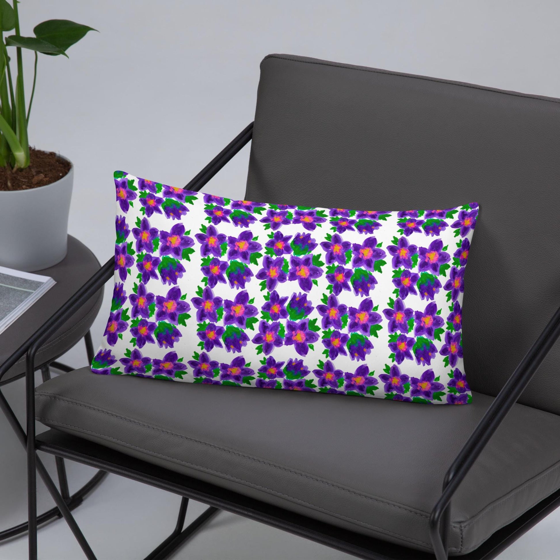 Watercolor Floral Lumbar Pillow, Back Support Botanical Pillow, Colorful Small Spring Pillow, Throw Pillow