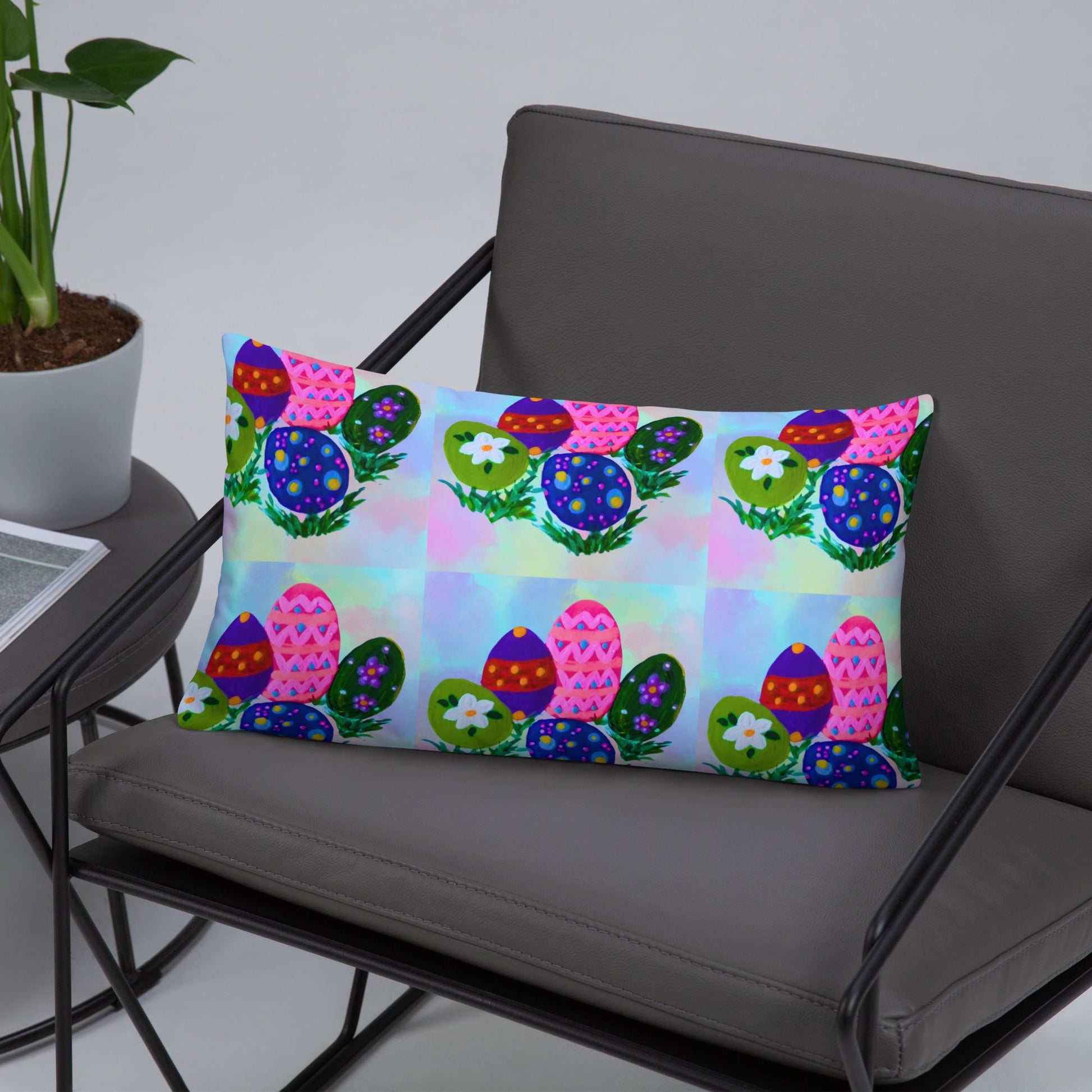 Easter Throw Pillow, Spring Botanical Pillow, Colorful Toile Pillow, Lumbar Pillow for Back Support