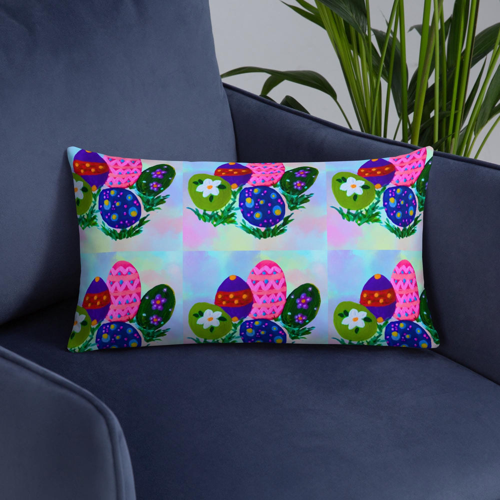 Easter Throw Pillow, Spring Botanical Pillow, Colorful Toile Pillow, Lumbar Pillow for Back Support