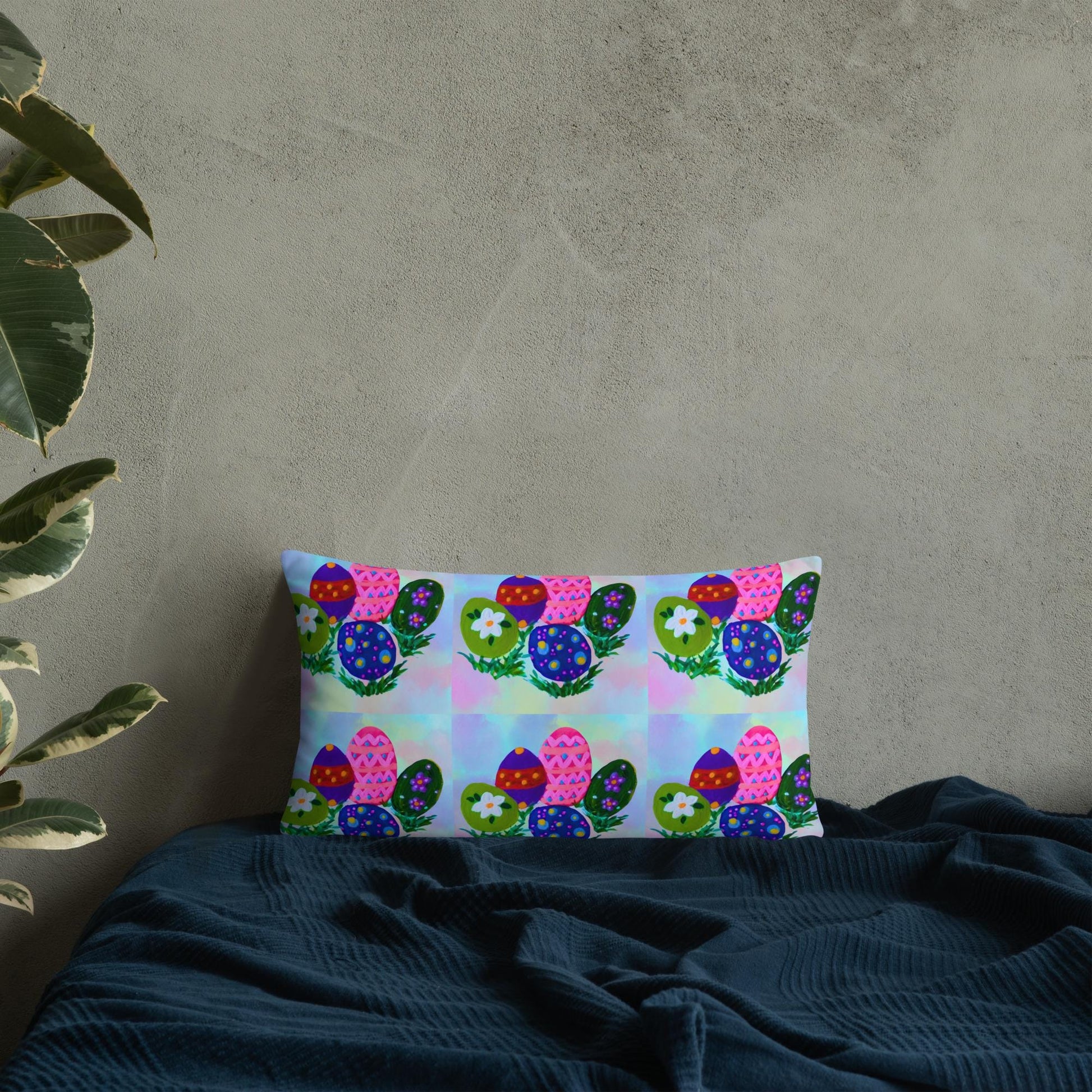 Easter Throw Pillow, Spring Botanical Pillow, Colorful Toile Pillow, Lumbar Pillow for Back Support