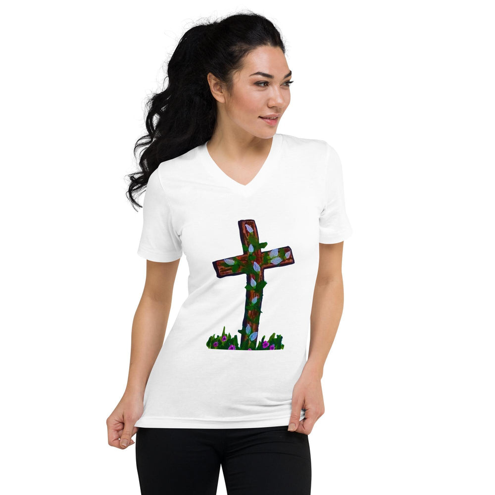Easter Unisex Tee, Rabbit Lover Gift, Spring Apparel, Aesthetic Tshirt, Holiday Wear, White Shirt, Black Tees Short Sleeve V-Neck T-Shirt