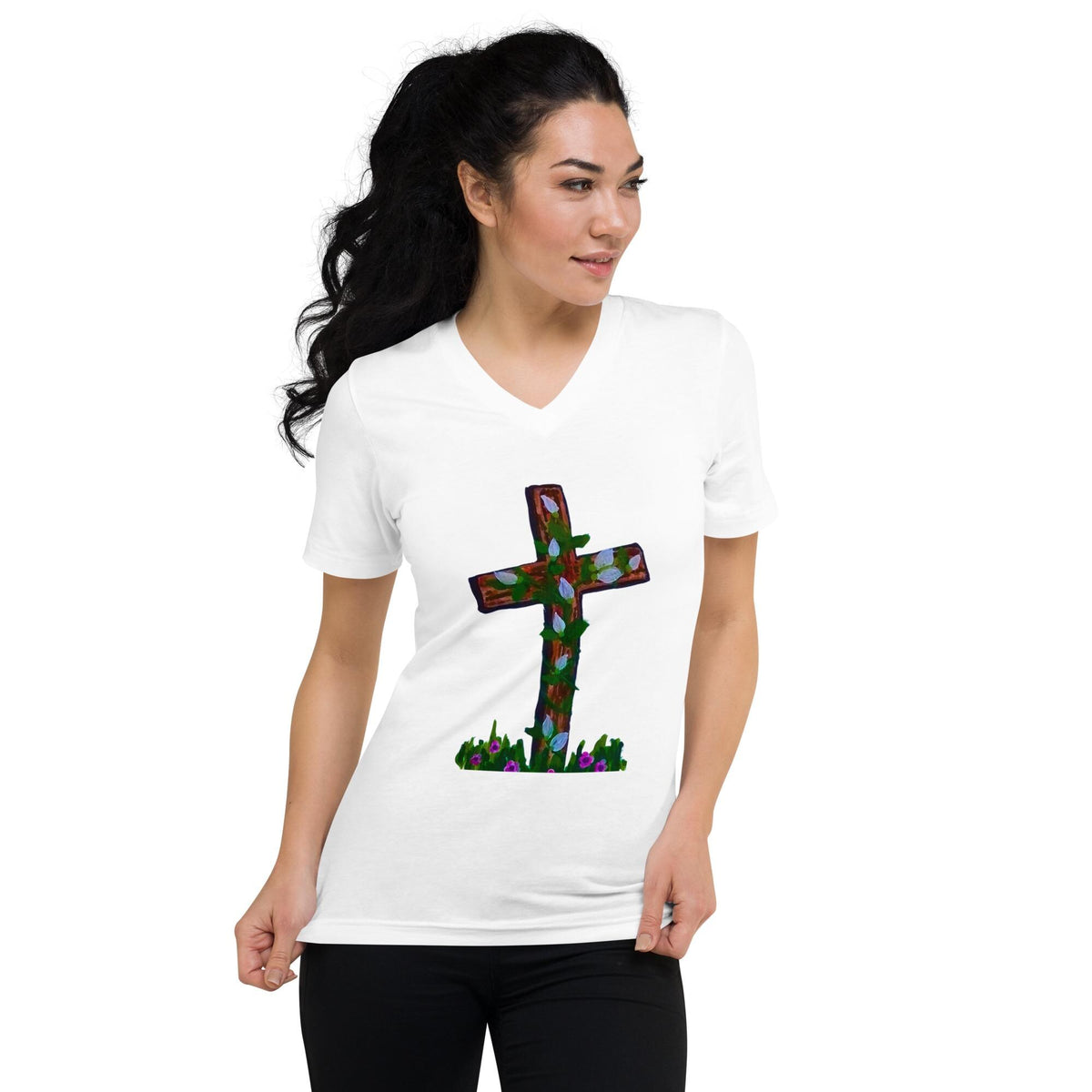 Easter Unisex Tee, Rabbit Lover Gift, Spring Apparel, Aesthetic Tshirt, Holiday Wear, White Shirt, Black Tees Short Sleeve V-Neck T-Shirt