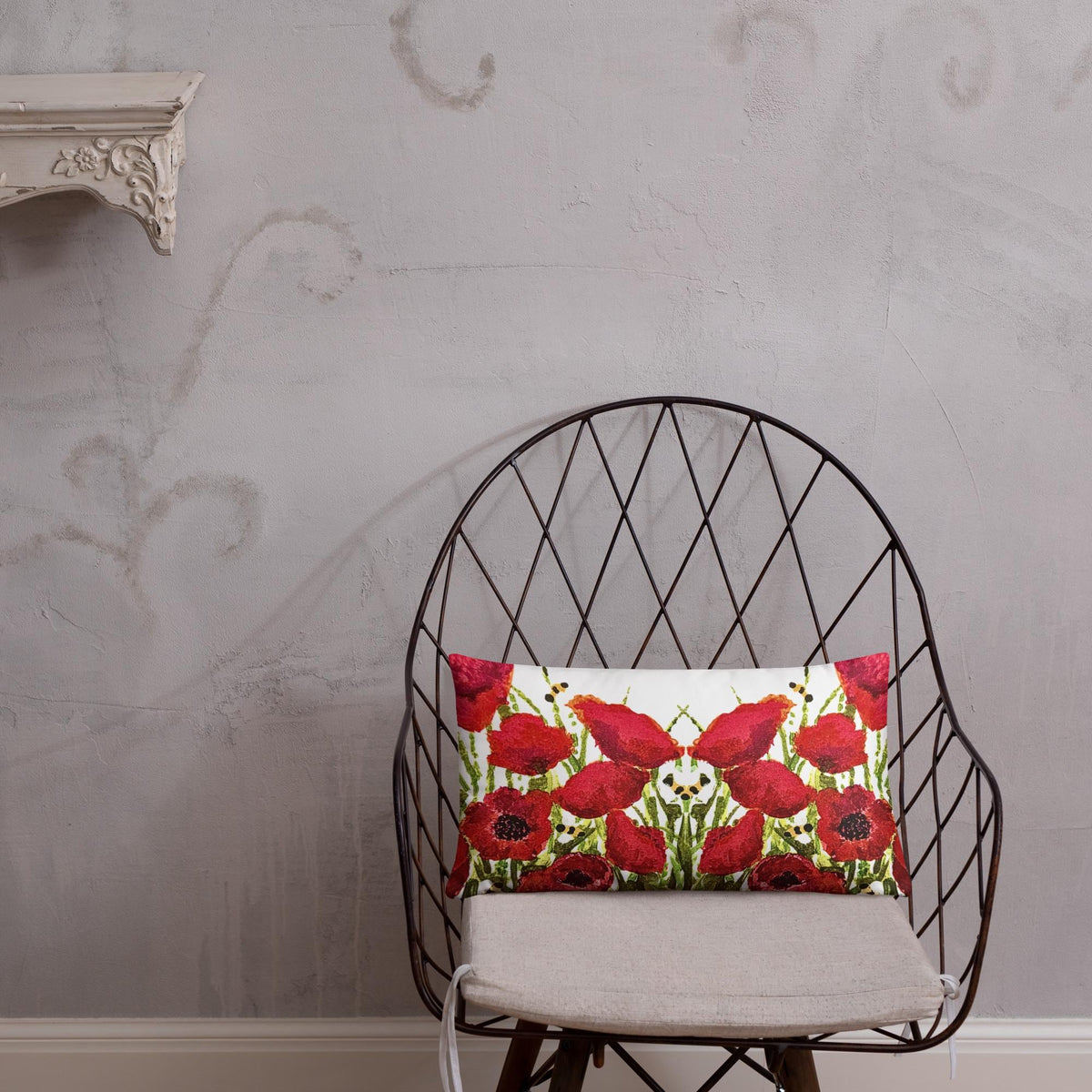 Red Poppies Floral Lumbar Pillow, Colorful Small Spring Pillow, Back Support Botanical Pillow, Throw Pillow
