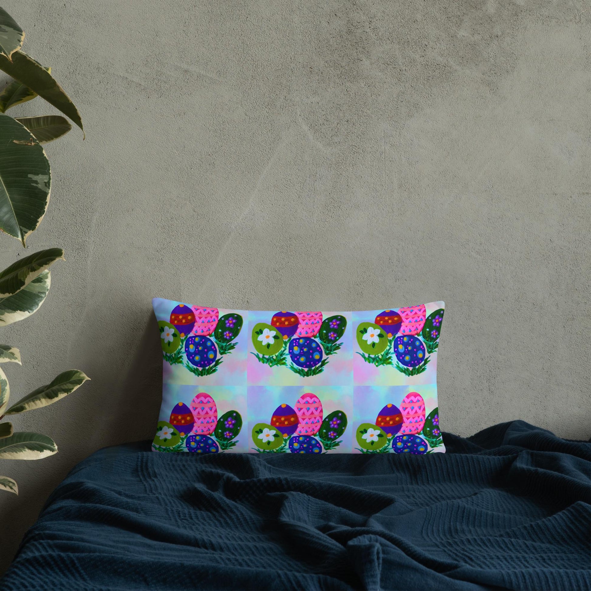 Easter Throw Pillow, Spring Botanical Pillow, Colorful Toile Pillow, Lumbar Pillow for Back Support