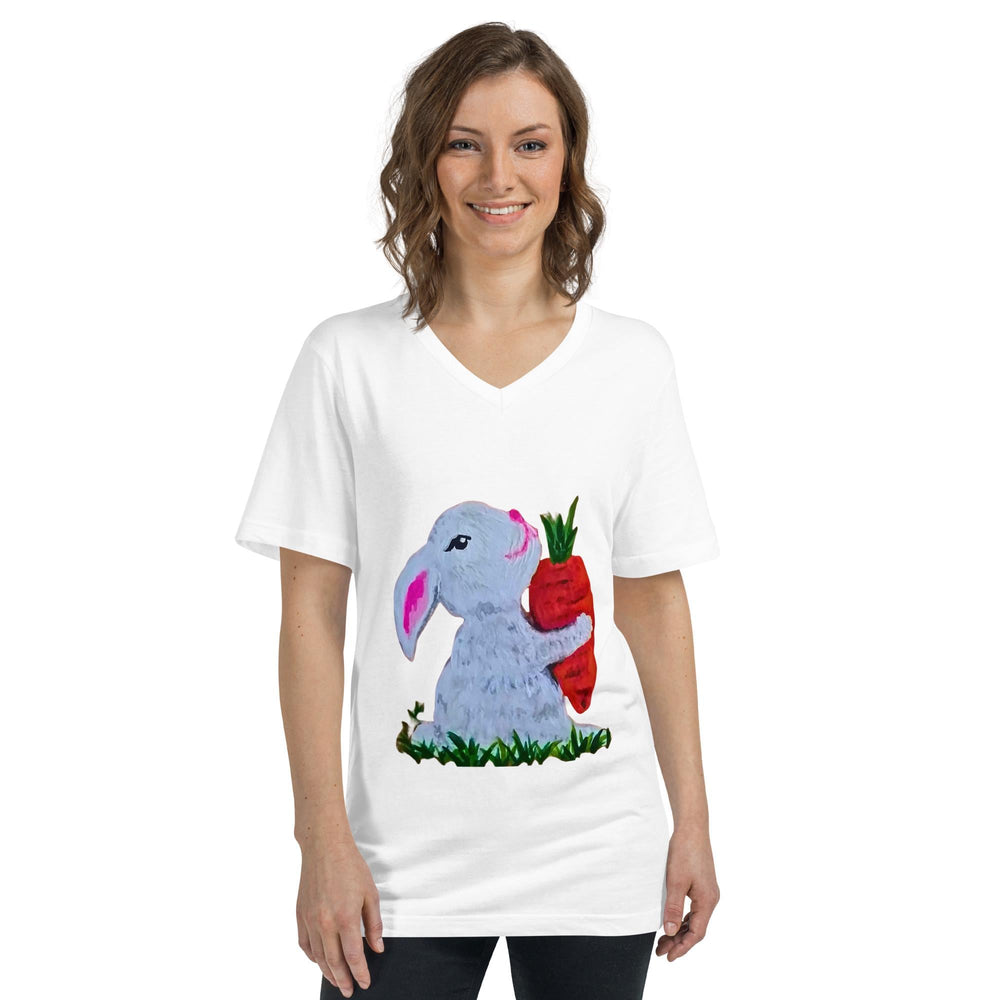 Easter Bunny Unisex V-Neck T- Shirt - Spring Festive Shirt, Fun Holiday Fashion, Egg Hunt Shirt